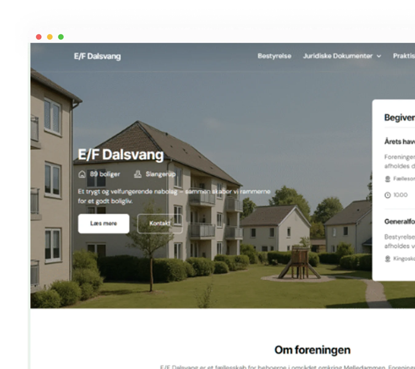 Eksempel på en foreningshjemmeside lavet med Unyti for E/F Dalsvang