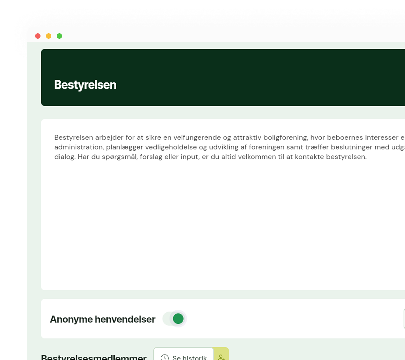 Skærmbillede fra Unyti: Anonyme henvendelser
